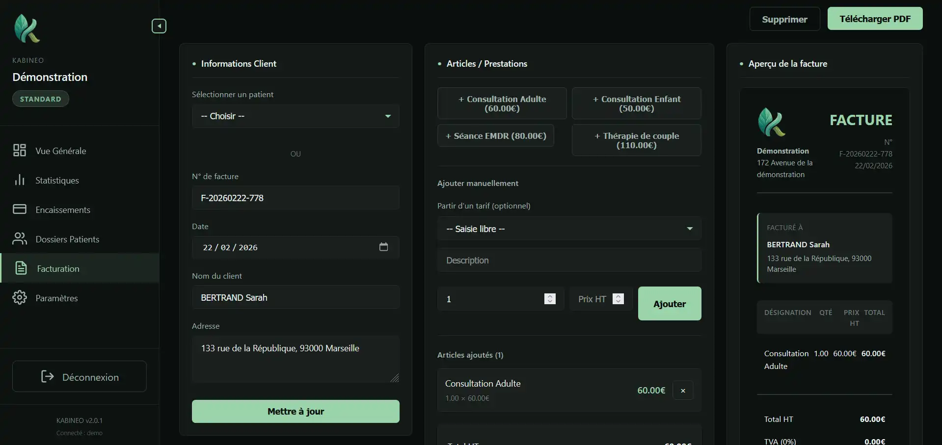 Interface facturation